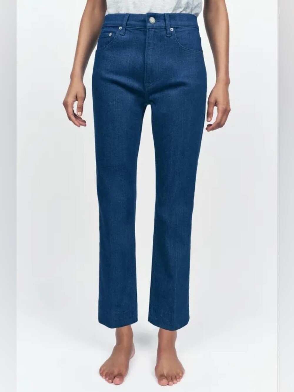 Zara ZW Collection High Waist Cropped Jeans Bootcut Slim Stretch Mid Blue 28 US6